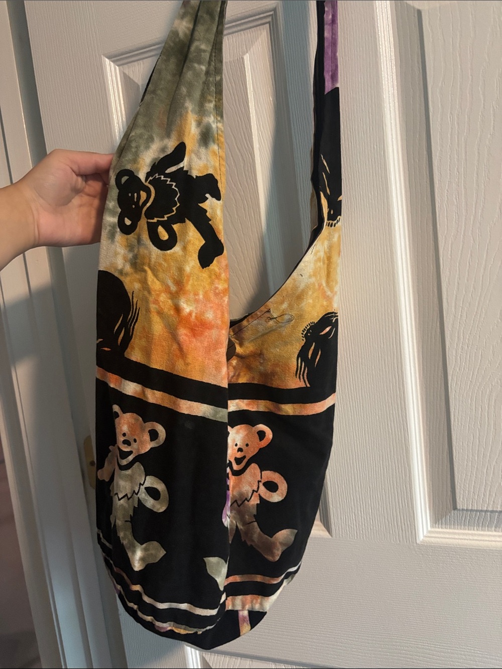 Grateful Dead Tie-Dye Teddy Bear Crossbody Tote - Black, Orange, Yellow